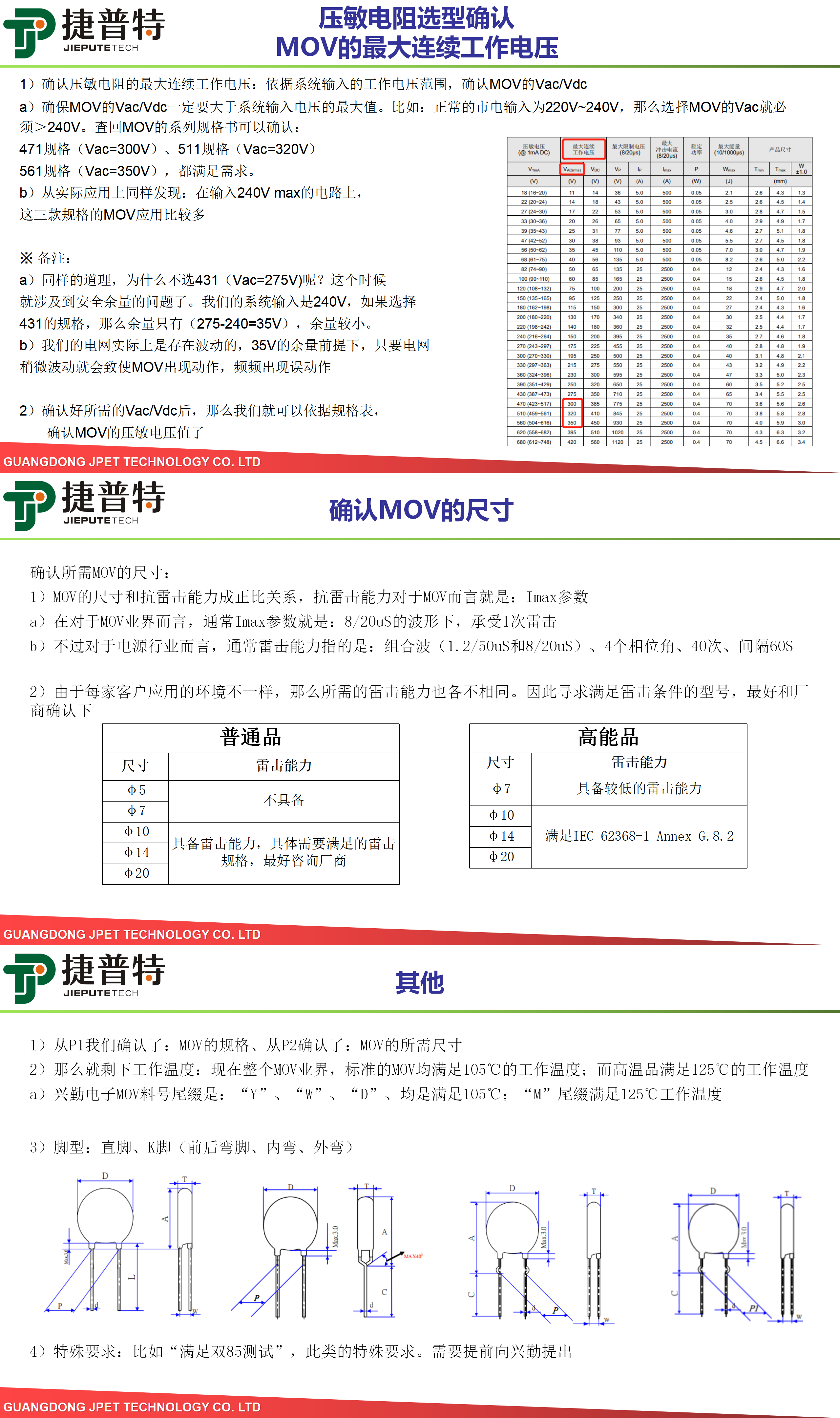 压敏电阻选型参考建议